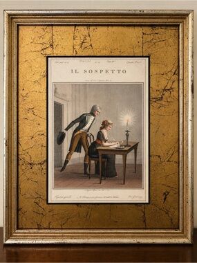 Antique 1797 Italian Engraving “Il Sospetto” Framed Hand Colored Art Print
